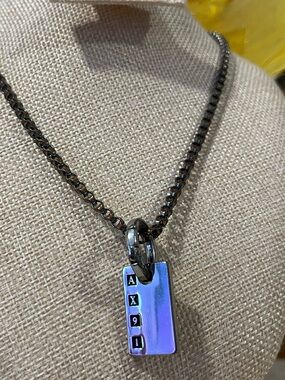 24” AX Armani Exchange Chain Necklace with Silver Rectangle Tag